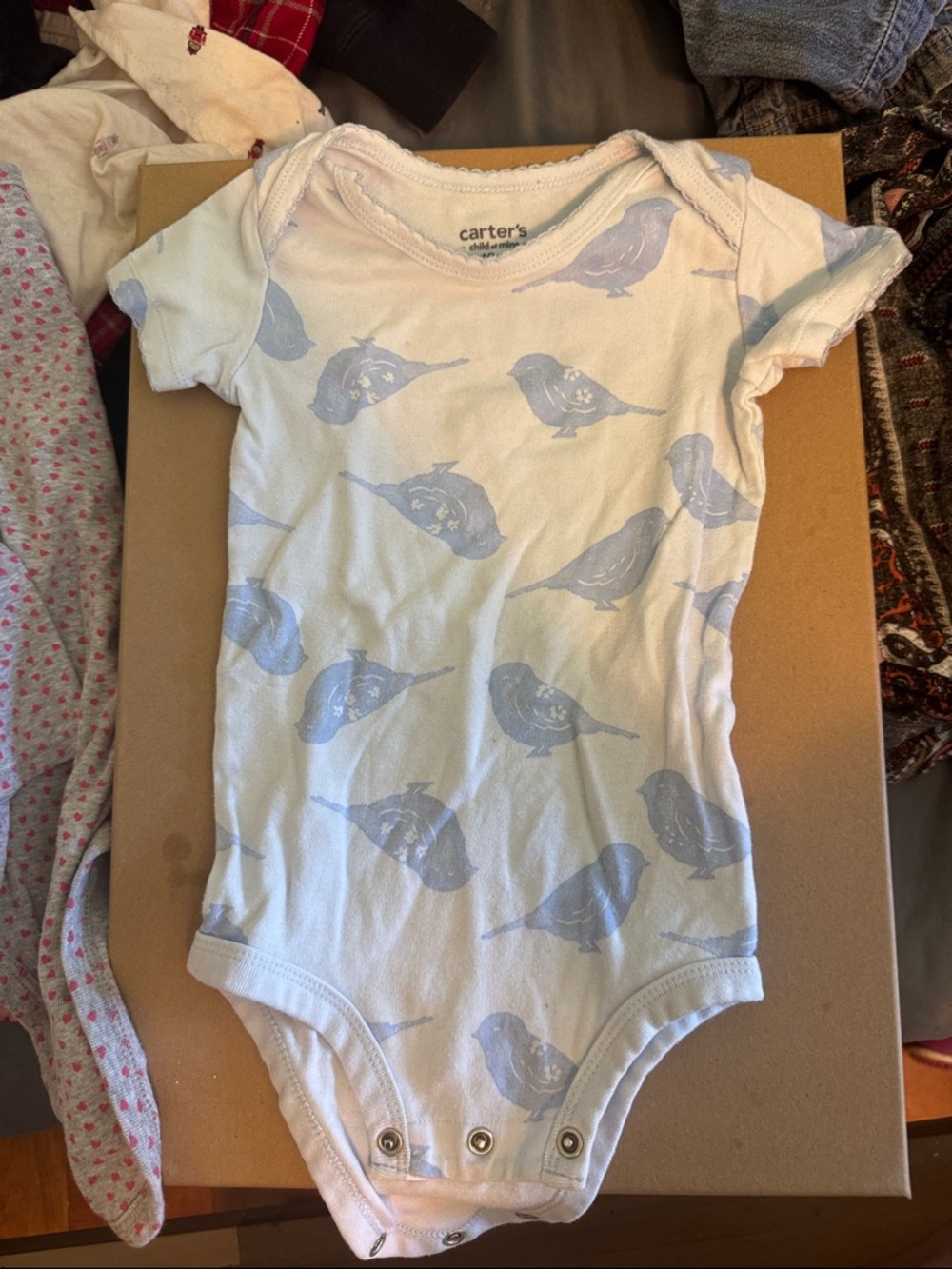 Carter's White One-Piece Bodysuit with Light Blue Bird Print
